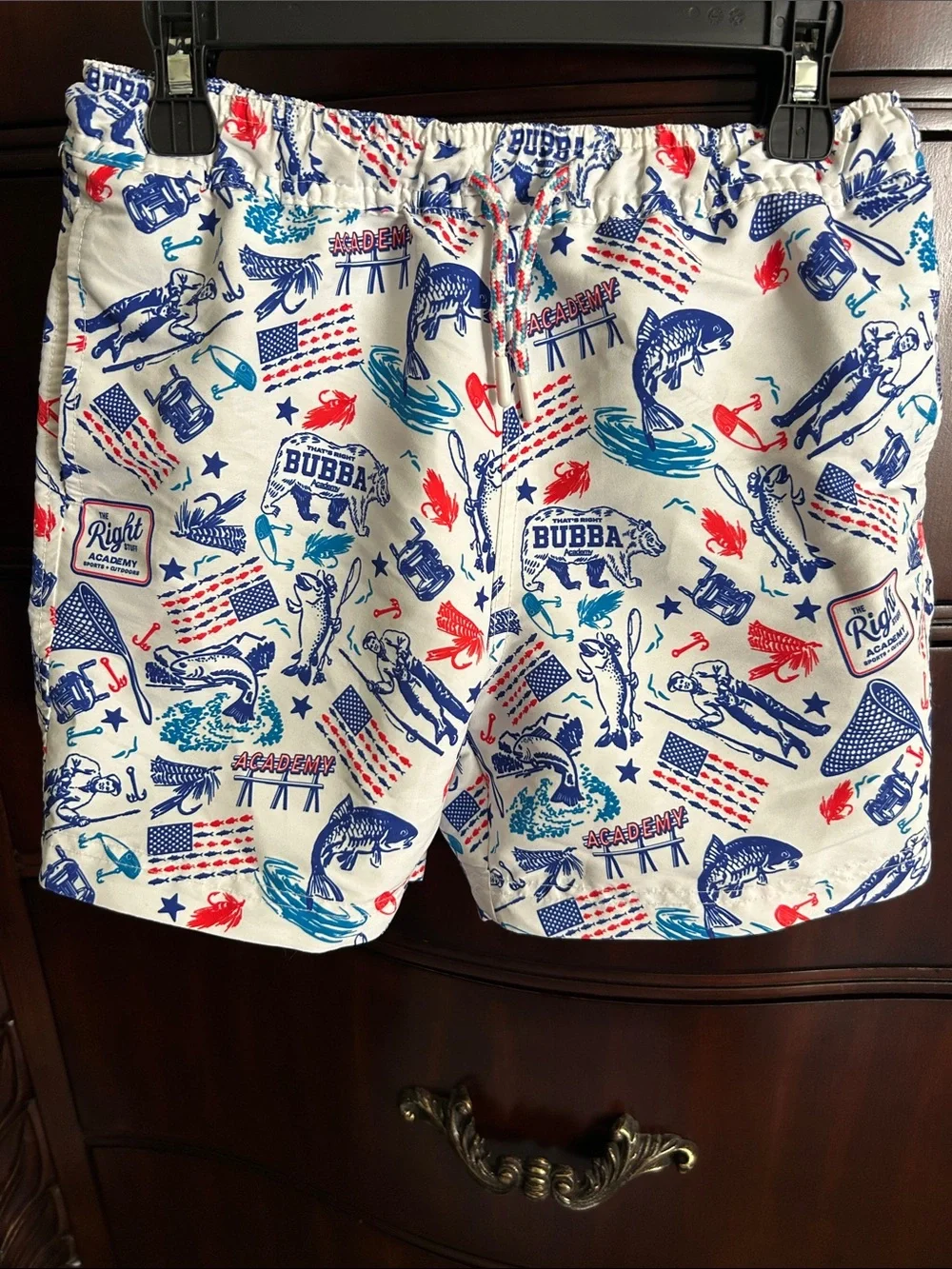 White Patriotic Print Men’s Swim Trunks